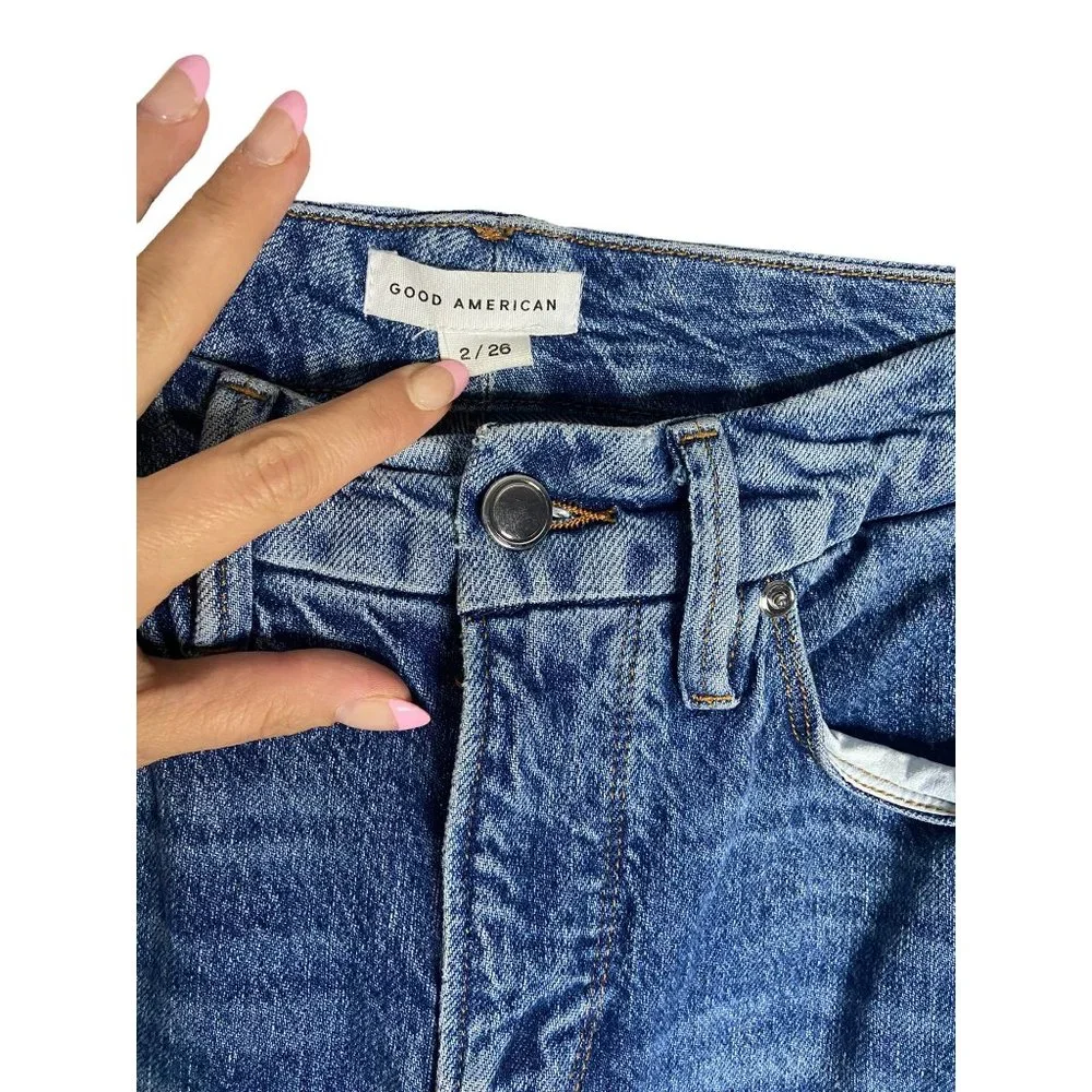 Good American Good Curve Straight Leg Distressed Jeans-sz 26 - Picture 8 of 11